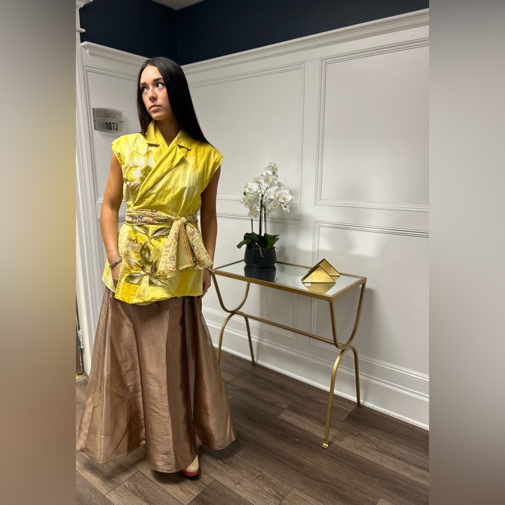 Hand Dyed Vest with Embroidered Flowers